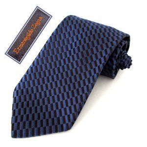 new ERMENEGILDO ZEGNA blue/navy geometric stripe silk tie